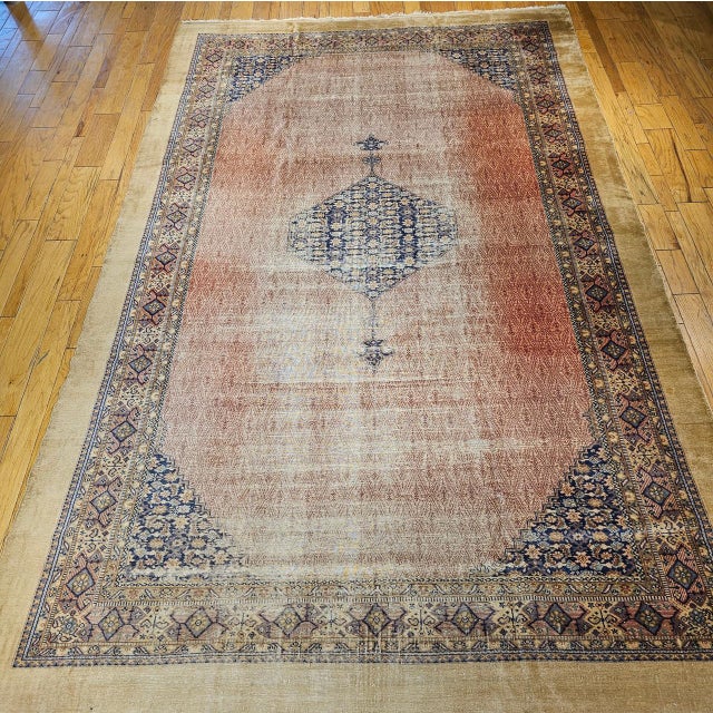 1900 - 1909 Vintage Persian Malayer Gallery Rug, Hand-Knotted Wool, Geometric Pattern, Rust Red & Navy, 10x15 For Sale - Image 5 of 13