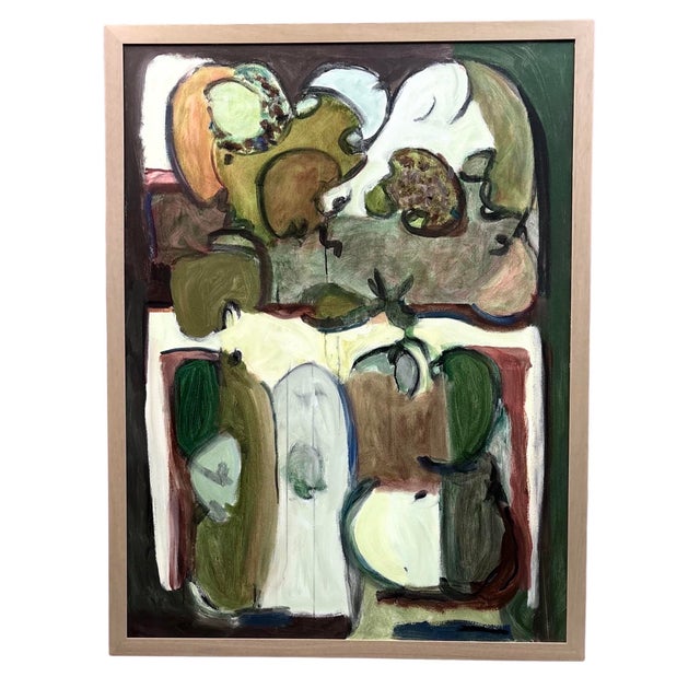 Abstract Painting in “Forest Greens” by Artist Marjorie Schlossman, Framed, 51” X 38” For Sale - Image 11 of 11
