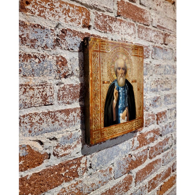 Wood 19th Century Russian Icon- Portrait of St. Nicholas -Oil Painting For Sale - Image 7 of 8