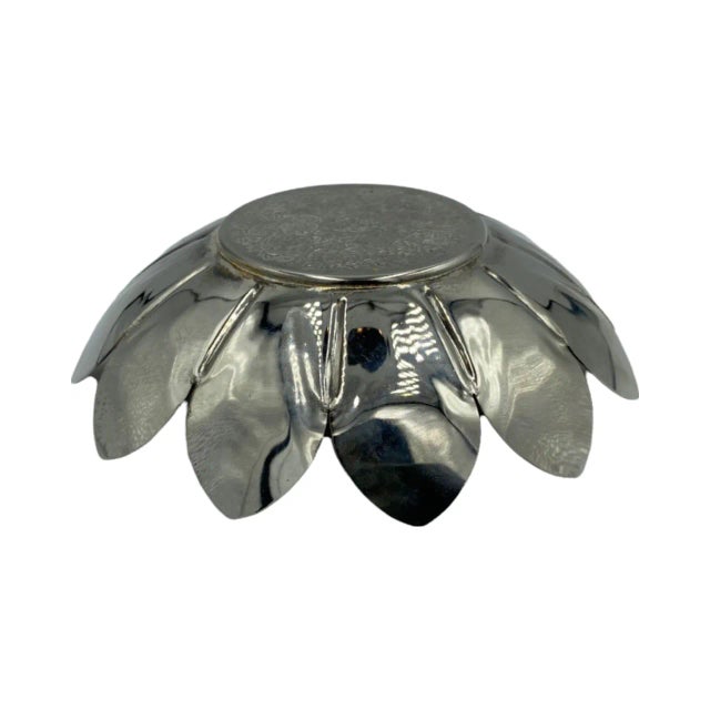 Vintage Lotus Flower Candy Bowl Trinket Dish Silver Plated Floral Gift Decor For Sale - Image 4 of 12