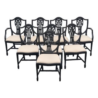 Early 20th Century Antique Federal Style Mahogany Shield Back Dining Chairs - Set of 8 For Sale