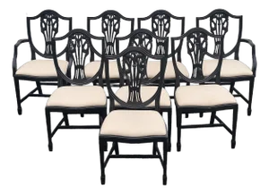 Early 20th Century Antique Federal Style Mahogany Shield Back Dining Chairs - Set of 8