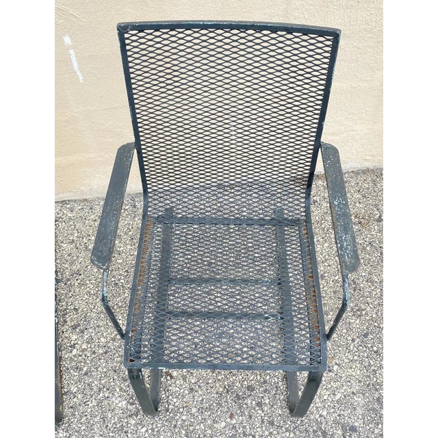 Mid 20th Century Mid 20th Century Modern Wrought Iron Metal Mesh Cantilever Garden Patio Chair - Pair For Sale - Image 5 of 10