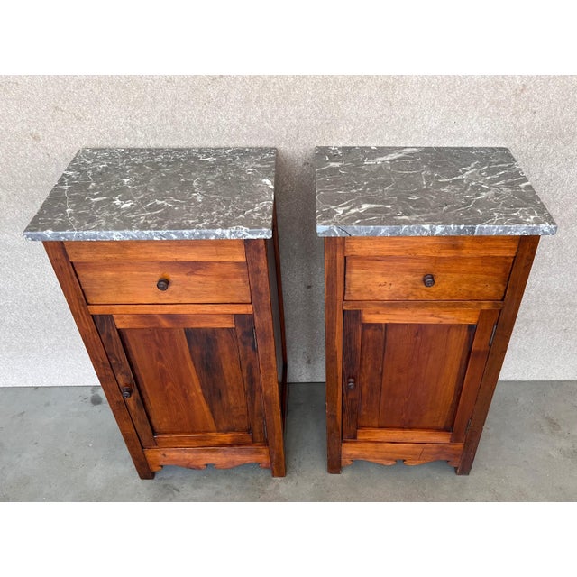 20th Century Pair of Biedermeier Nightstands with Marble Top, One-Drawer & Door For Sale - Image 10 of 18