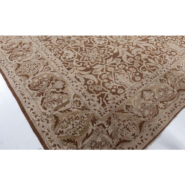 Indian 19th Century Indian Amritsar Botanic Brown Handwoven Wool Rug For Sale - Image 3 of 8