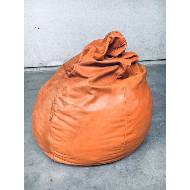 Tan Vintage Leather Patchwork Bean Bag, Italy, 1970s For Sale - Image 8 of 15