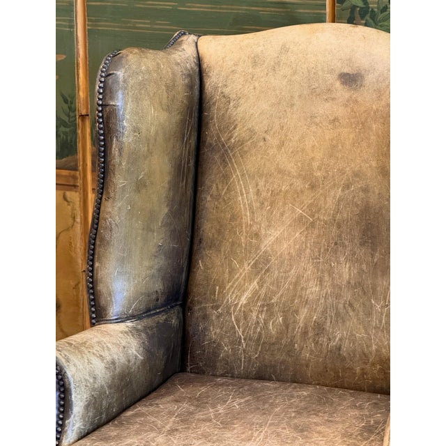Wood Pair of 19th Century English Leather Wing Back Chairs For Sale - Image 7 of 12