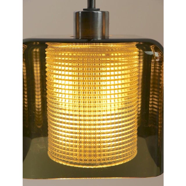 Mid 20th Century Three-Light Smoked Gray Glass and Brushed Steel Chandelier att. to Orrefores For Sale In New York - Image 6 of 12