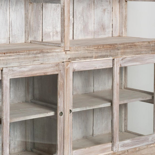 Wood Large White Display Cabinet Bookcase With Lower Glass Doors, Romania Circa 1960 For Sale - Image 7 of 11