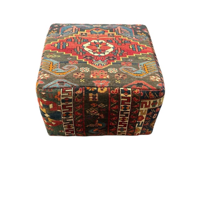 Vintage Multi Color Turkish Kilm Ottoman For Sale - Image 10 of 12