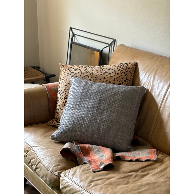 Lulu & Georgia Woven Blue Leather Decorative Pillow For Sale In Seattle - Image 6 of 9