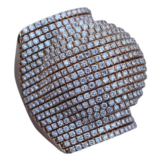 Palmiero Unique White Diamond Brilliant Pave 18 Karat Rose Gold Unique Dome Ring, Size 7.25 For Sale