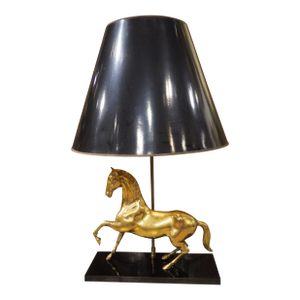 1960s French Gilt Brass Prancing Horse Lamp by Maison Charles, Paris