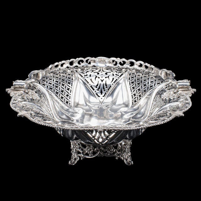 1950s Vintage Decorative Cake Basket, English, Silver Plate, Fruit Dish, Mid Century For Sale - Image 5 of 12