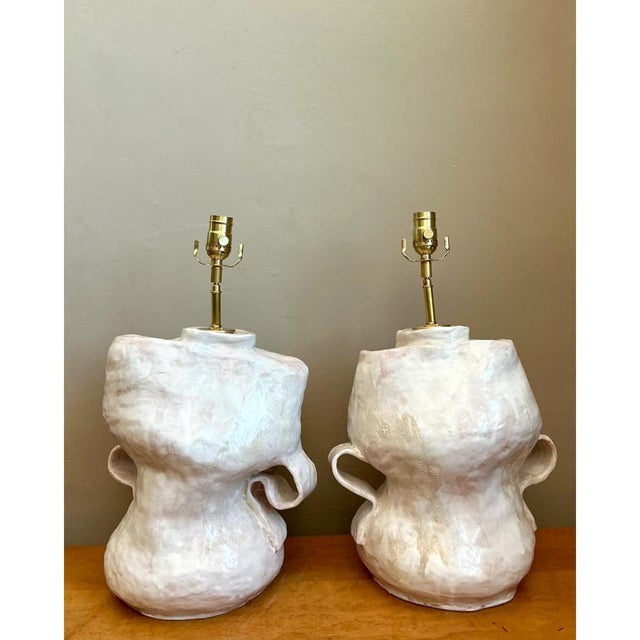 Metal Vintage Sculptural Ceramic Table Lamps - a Pair For Sale - Image 7 of 14