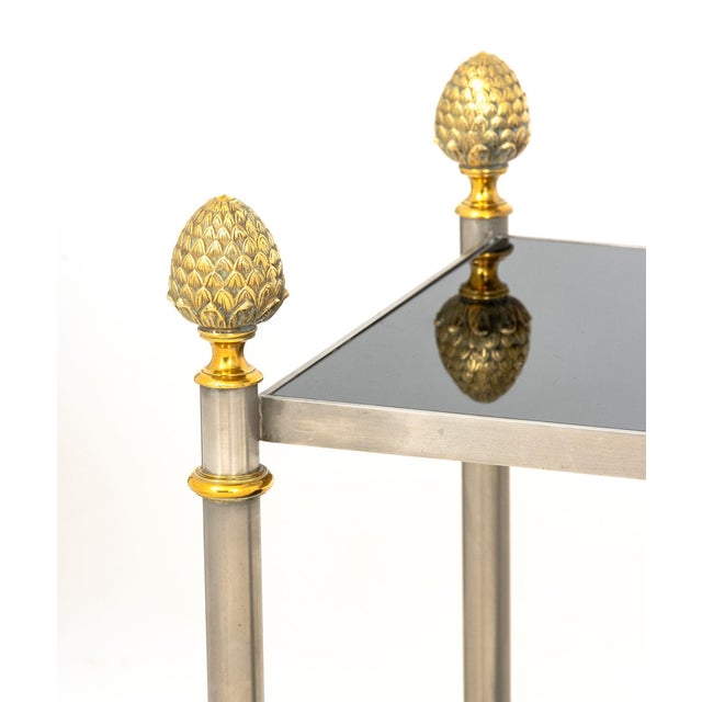 Maison Jansen Late 20th Century Maison Jansen Style Steel & Brass Two-Tier Etagere For Sale - Image 4 of 6