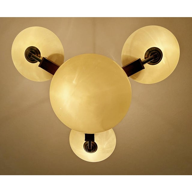 Metal Art Deco Pendant Light in Wood & Glass, 1930s For Sale - Image 7 of 16