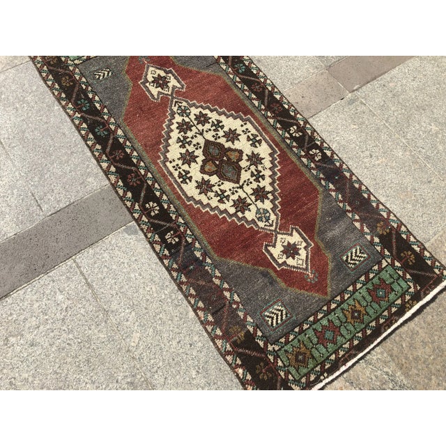 1960s Vintage Turkish Handmade Tribal Rug- 1′7″ × 3′4″ For Sale - Image 4 of 6