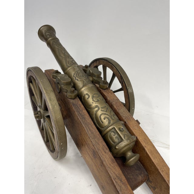 Wood Vintage Cannon in Bronze and Wood, 1950s For Sale - Image 7 of 14
