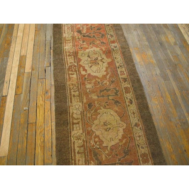 1940s Mid Century Modern Turtle Palmette Apricot Indian Agra Hallway Runner Rug For Sale - Image 4 of 8