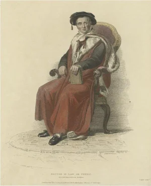 After Uwins, Illustration of a Doctor in Law or Physic, in Congregation Robes, 1814, Hand-Colored Print