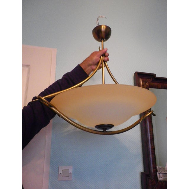 1980s Gold Metal Pendant Light with Opaque Bowl, 1980s For Sale - Image 5 of 14