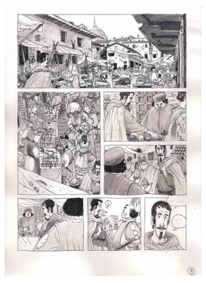 Vincenzo Bizzarri, Market Day in Florence, Ink & Watercolor on Paper, 2015
