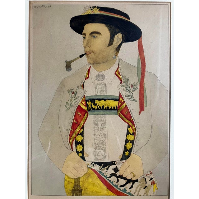 Wood Vintage Framed Lithographic Prints From a Series Titled "Costumes Suisses" (Swiss Costumes) by Artist Kurt Wirth For Sale - Image 7 of 18