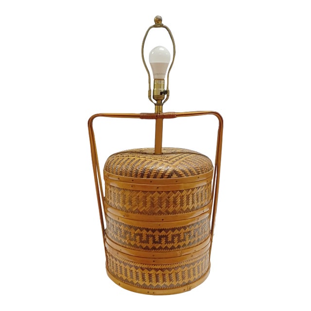 Vintage Mid 20th Century Wicker Rice Basket Table Lamp Chairish