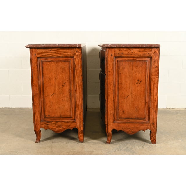 Ralph Lauren French Provincial Louis XV Carved Walnut Marble Top Commodes or Chests of Drawers, Pair For Sale - Image 14 of 16