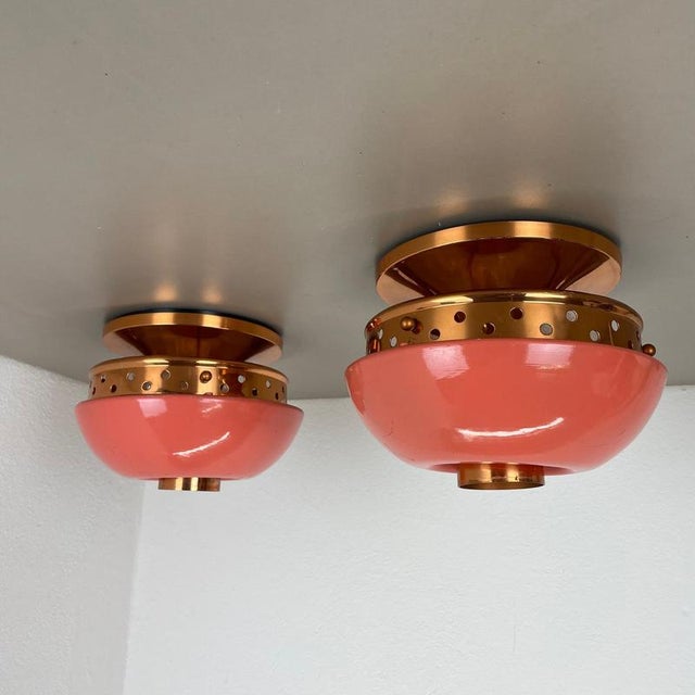 Pink Spot Ceiling Light Flush Mount by Gio Ponti for Stilnovo, Italy, 1950s, Set of 2 For Sale - Image 6 of 18