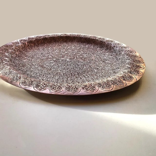 Vintage Hand Crafted Moorish Round Copper Tray For Sale - Image 6 of 8