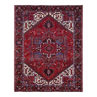 1960 8'9"x10'10" Upsdell Red Soft Wool Semi Antique Nomad Art Worn Down Oriental Rug For Sale