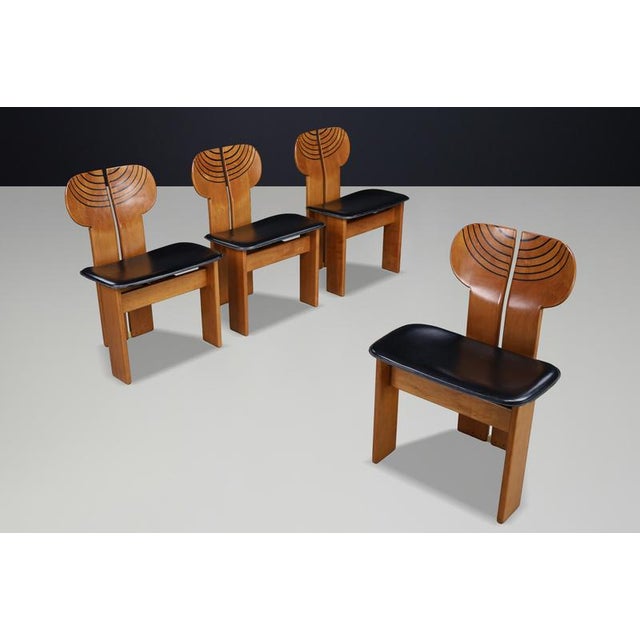 Rare early-production set of four ‘africa’ dining chairs by afra & tobia scarpa for maxalto, italy, 1975. Beautifully...