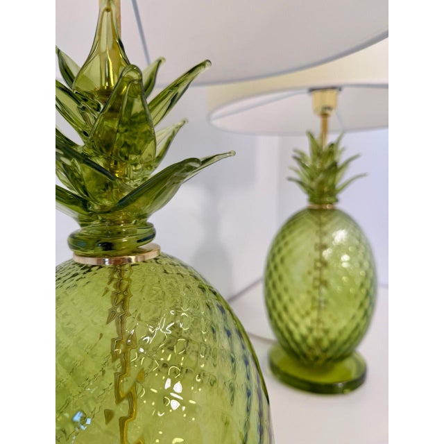 Italian Art Deco Pineapple Murano Glass Lamps with Lampshades, 2000s, Set of 2 For Sale - Image 14 of 17