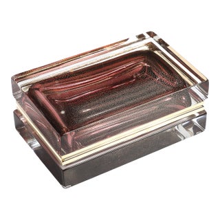 Modernist Hand-Blown Murano Glass Box in Smoked Rose With 24 Karat Gold Flecks For Sale