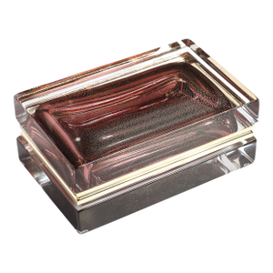 Modernist Hand-Blown Murano Glass Box in Smoked Rose With 24 Karat Gold Flecks