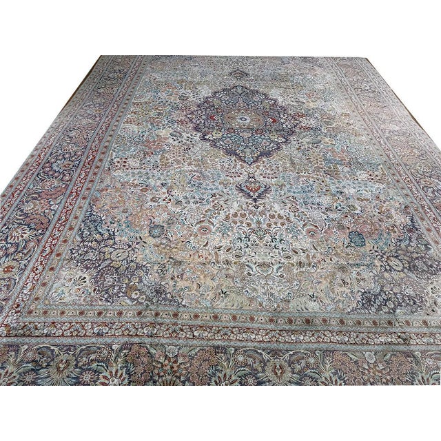 White A Stunning Vintage Mansion 12' X 18' Size All Silk 400+ Kpsi Persian Qum Pattern Silk Rug For Sale - Image 8 of 12