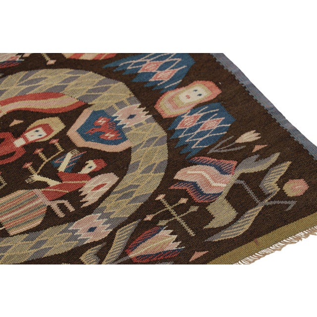 Late 18th Century Antique Swedish Rollakan Tapestry With Pictorials and Florals, From Rug & Kilim For Sale - Image 5 of 6