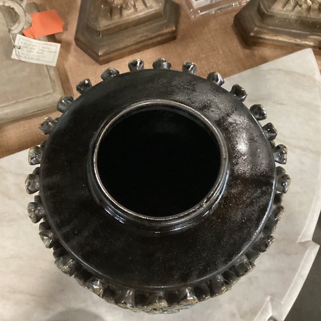 Ceramic Handcrafted Urn With 3D Squares From Thailand For Sale - Image 7 of 12