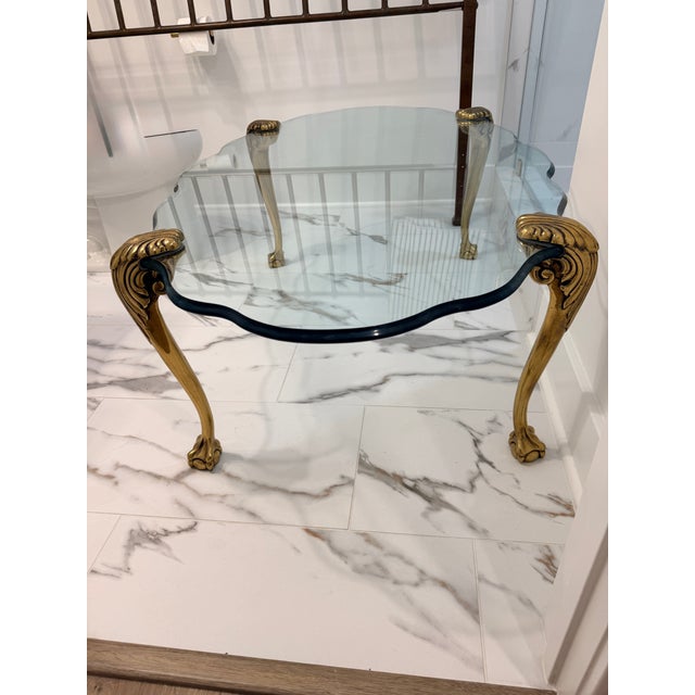 Vintage P. E. Guerin Style Glass Coffee Table With Brass Legs For Sale - Image 9 of 10