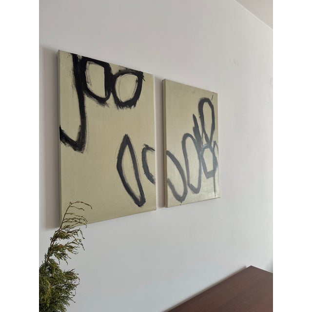 Textile Abstract Painting Set of Two Picture | Modular Painting on Canvas in Contemporary Style For Sale - Image 7 of 8