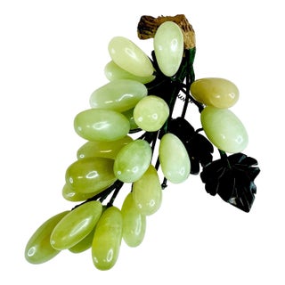 Mid-Century Boho Chic Hollywood Regency Jade Grape Cluster, Decorative Object, Dark Green Leaves For Sale