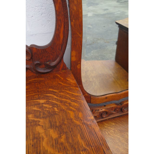 Southern Furniture Early 1900s Tiger Oak Large Tall Serpentine Gentleman’s Chest With Mirror 5982 For Sale - Image 12 of 18