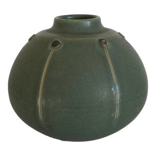 Antique Art & Craft Style Moss Green Gourd Shape Vase Impressed Mark at Base For Sale