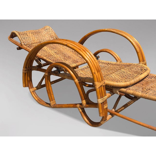 Wood Mid-Century Italian Bamboo & Rattan Chaise Longue Sun Lounger, 1950 For Sale - Image 7 of 12