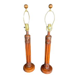 Pair of 1990s Natural Light Company Coastal Boho Bamboo Table Lamps McGuire Style