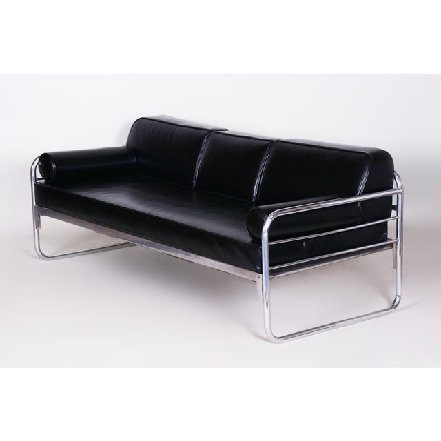 Bauhaus Sofa in Chrome and Leather by Hynek Gottwald, Czech, 1930s For Sale - Image 10 of 10