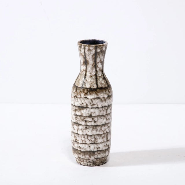 White Mid-Century Modernist White and Earth Toned Ceramic Vase With Banded Detailing For Sale - Image 8 of 13