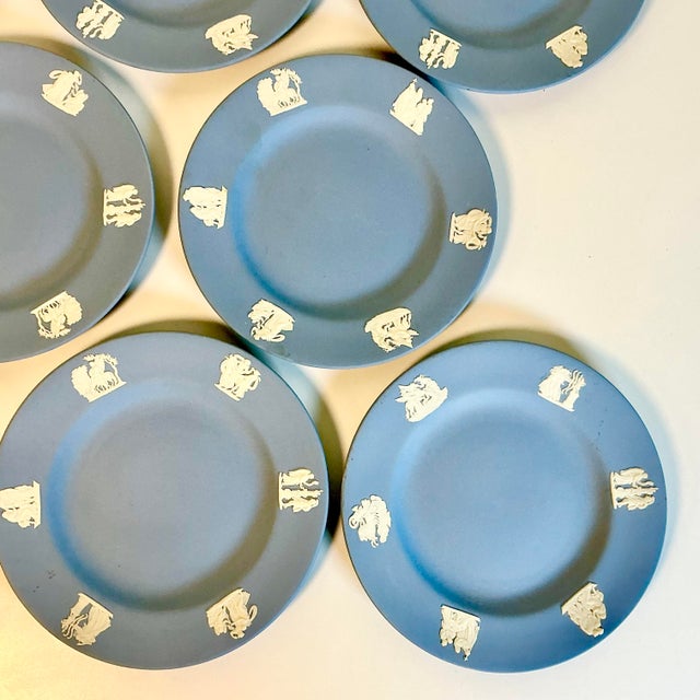 Ceramic Vintage English Wedgwood Jasperware Cream Intaglios on Pale Blue Appetizer or Dessert Plates - Set of 8 For Sale - Image 7 of 13